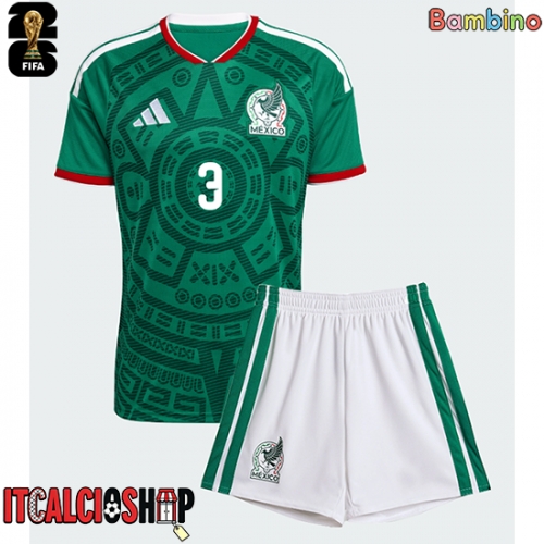 Messico Cesar Montes #3 Prima Maglia Bambino Mondiali 2026 Manica Corta (+ Pantaloni corti)